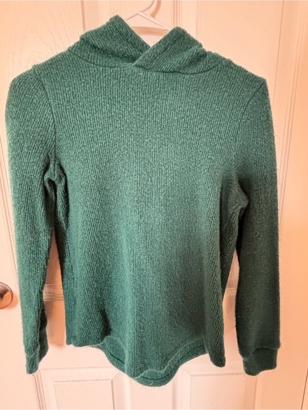 LOFT Forest Green Hooded Ribbed Knit Sweater